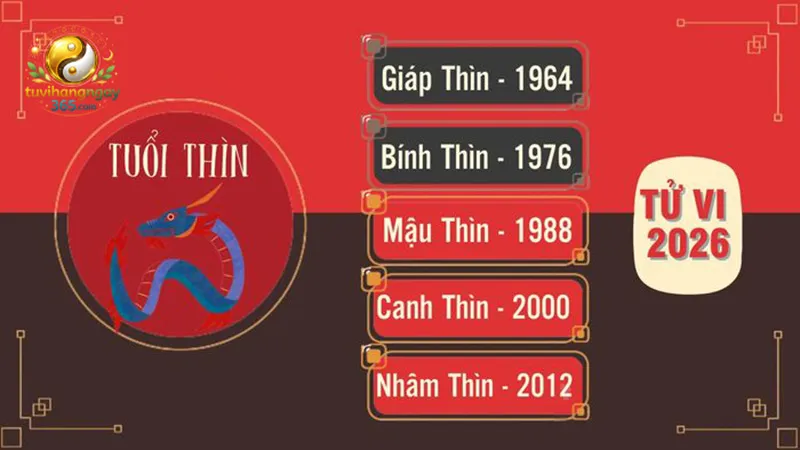 Luận giải tử vi tuổi Thìn năm 2026 theo từng năm sinh