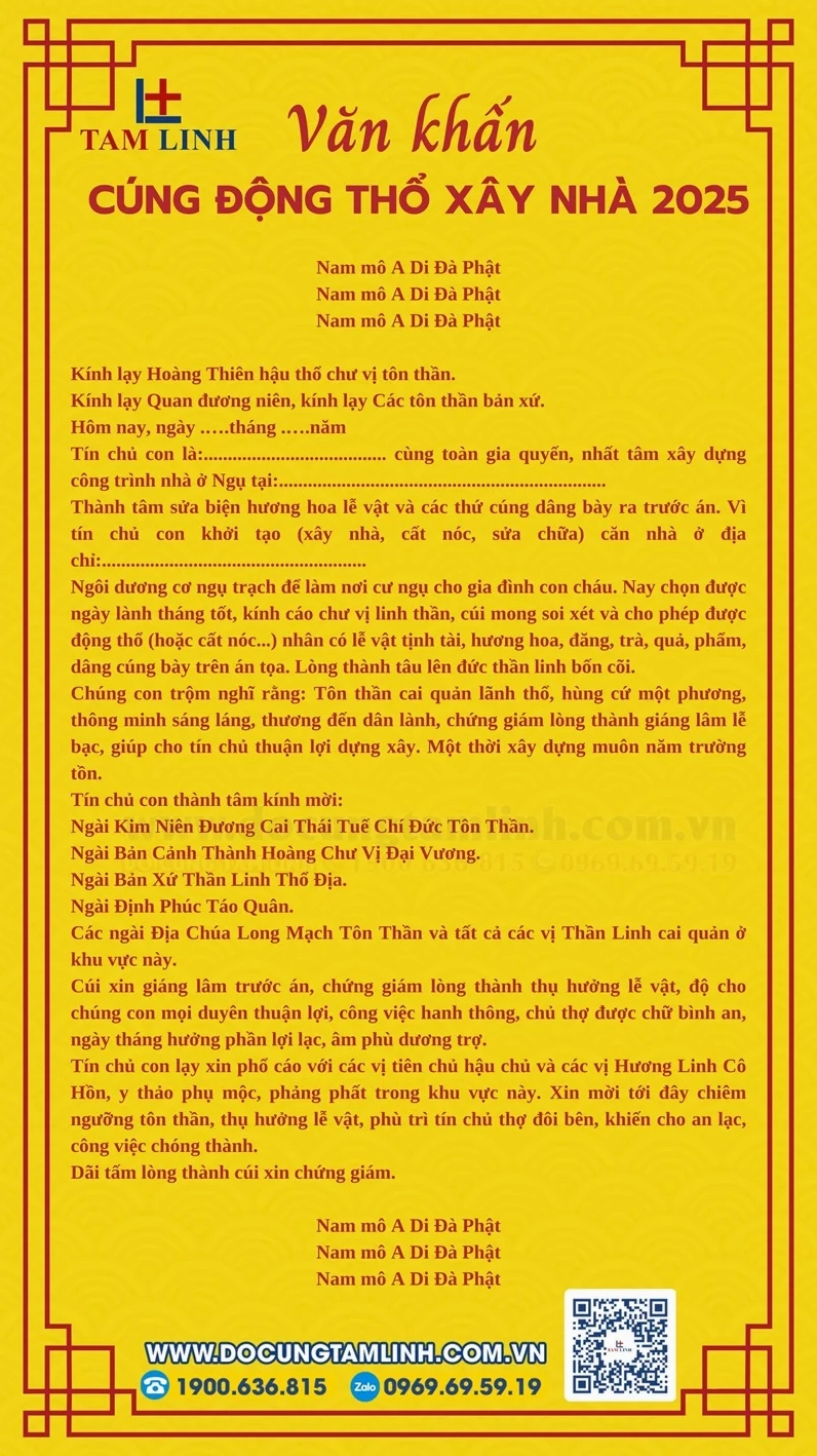 Bài văn khấn cúng động thổ xây nhà