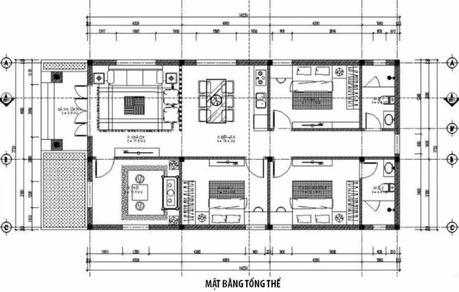 Bản vẽ thiết kế nhà phố đẹp mặt tiền 6m được sắp xếp hợp lý, đảm bảo thẩm mỹ và công năng sử dụng