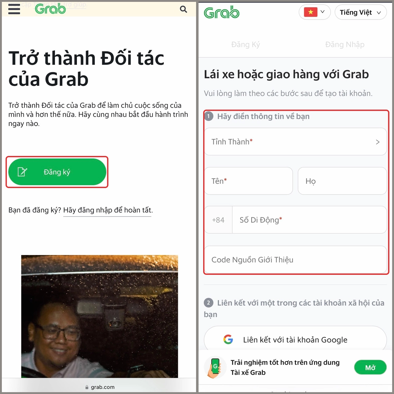 cách đăng ký Grab