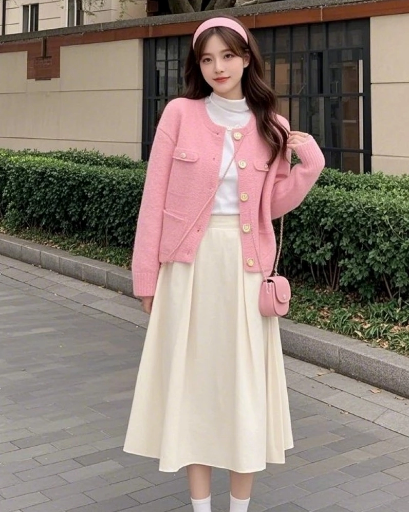 gái xinh mặc váy pinky dài phong cách nhẹ nhàng