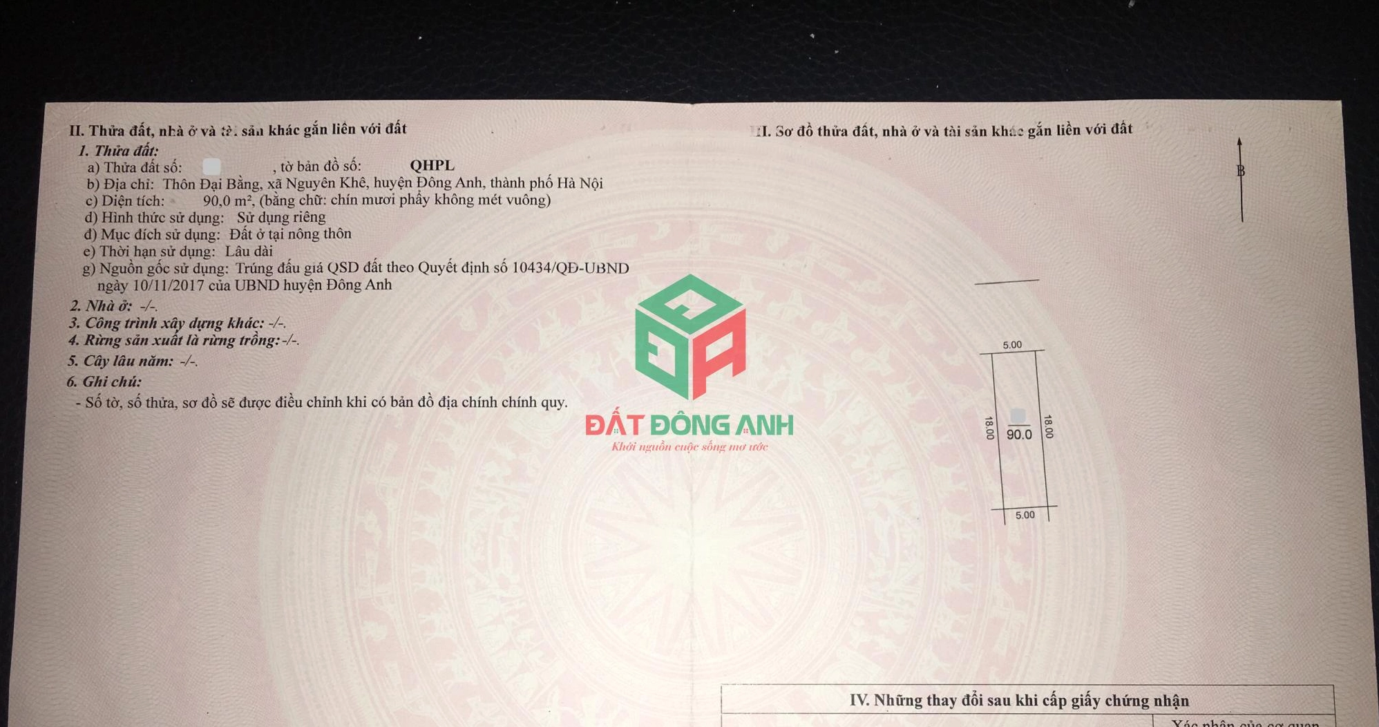 Lô đất số 11 tại khu đấu giá Đại Bàng, Nguyên Khê