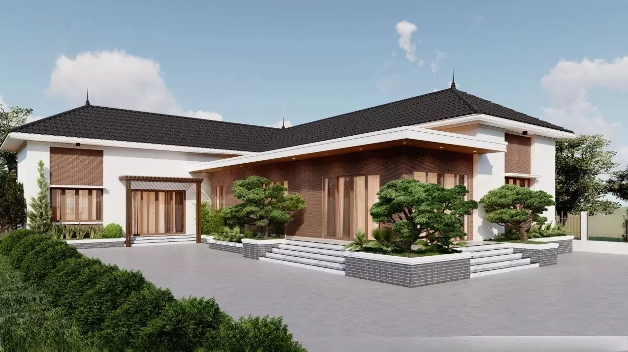 mẫu nhà cấp 4 mái Nhật chữ L