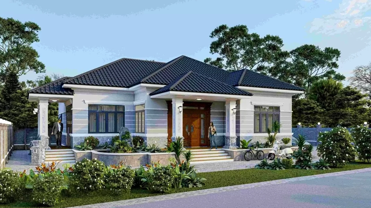 mẫu nhà cấp 4 mái Nhật có sân vườn