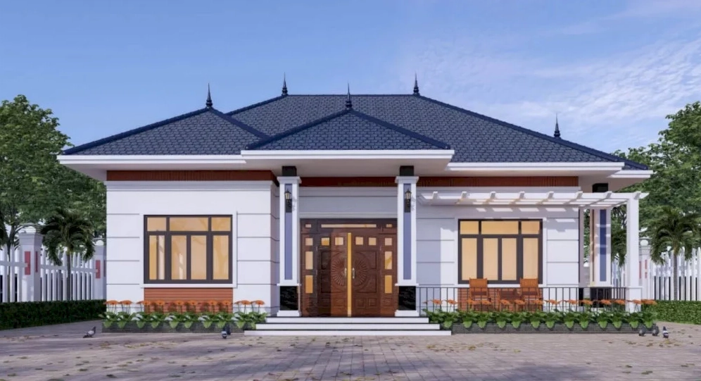 Mẫu nhà vườn cấp 4 mái Nhật mang vẻ đẹp cân đối