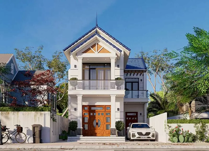 nhà 1 trệt 1 lầu mái thái chữ L