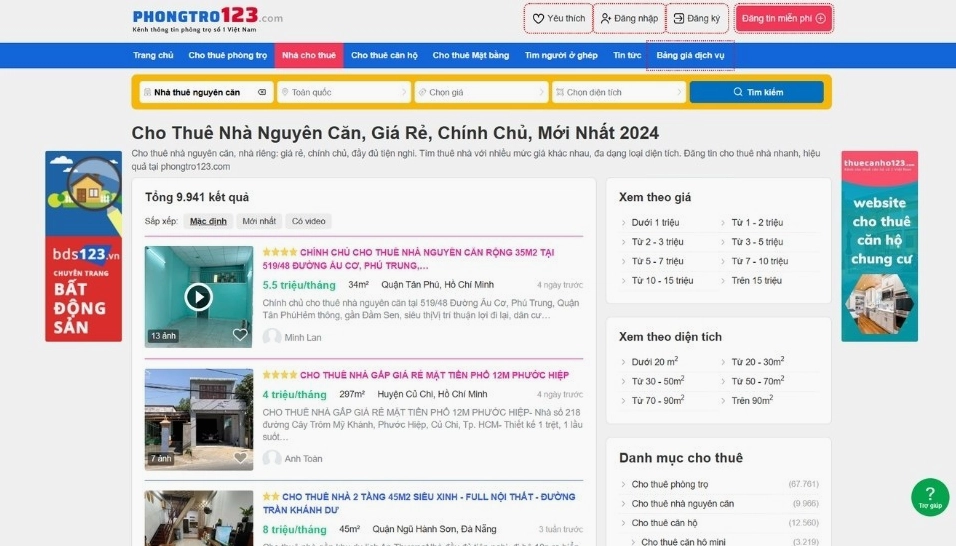 Nhà cho thuê giá rẻ tại Phongtro123.com