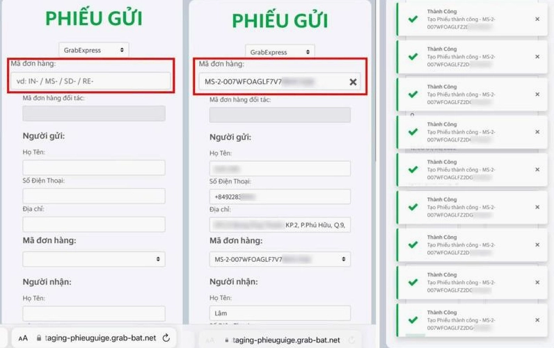 Sao chép mã gửi phiếu