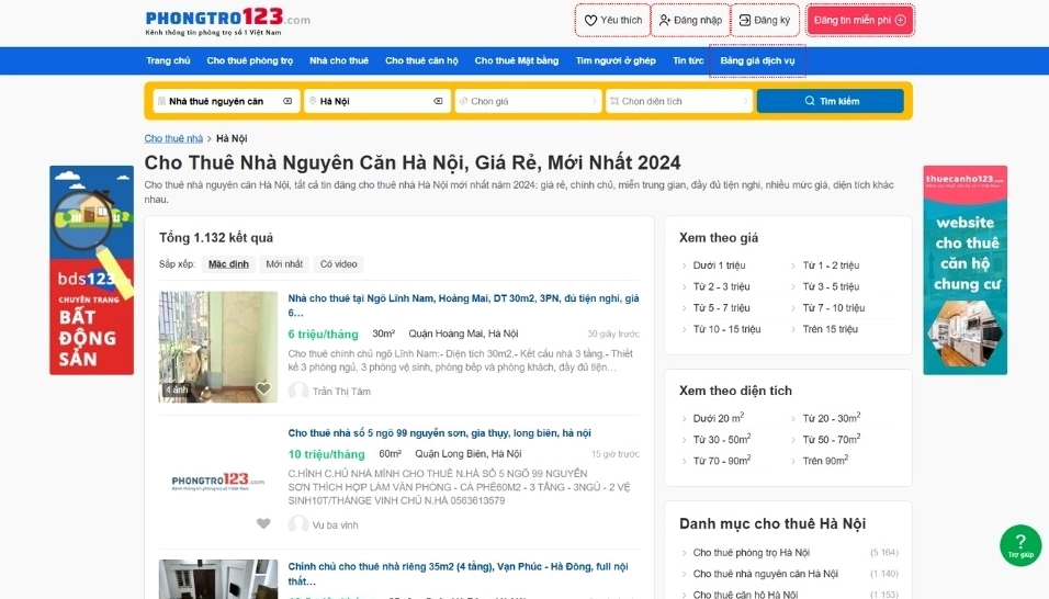 Thuê nhà riêng Hà Nội giá rẻ tại Phongtro123.com